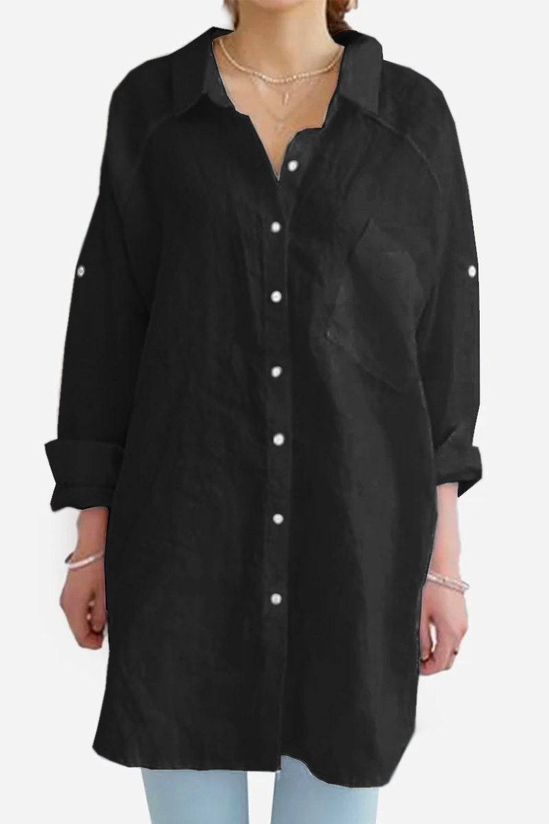 Women’s Oversized Shirt – Cotton Linen – Button-Down – Long Sleeve – Casual Fit