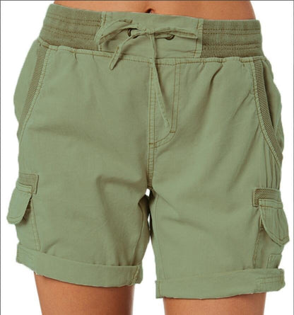 Women’s Cargo Shorts – Relaxed Fit – Elastic Waist – Breathable Blend – Utility Pockets