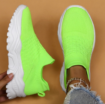 Women’s Slip-On Sneakers – Knit Ribbed Upper – Cushioned Sole – Sock-Like Fit