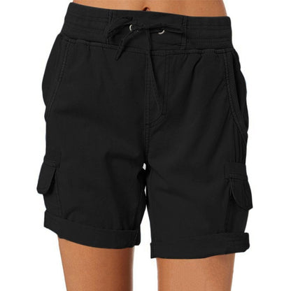 Women’s Cargo Shorts – Relaxed Fit – Elastic Waist – Breathable Blend – Utility Pockets