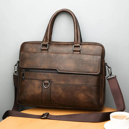 Men’s Shoulder Bag – Structured Leather – Dual Carry – Office Laptop Compatible