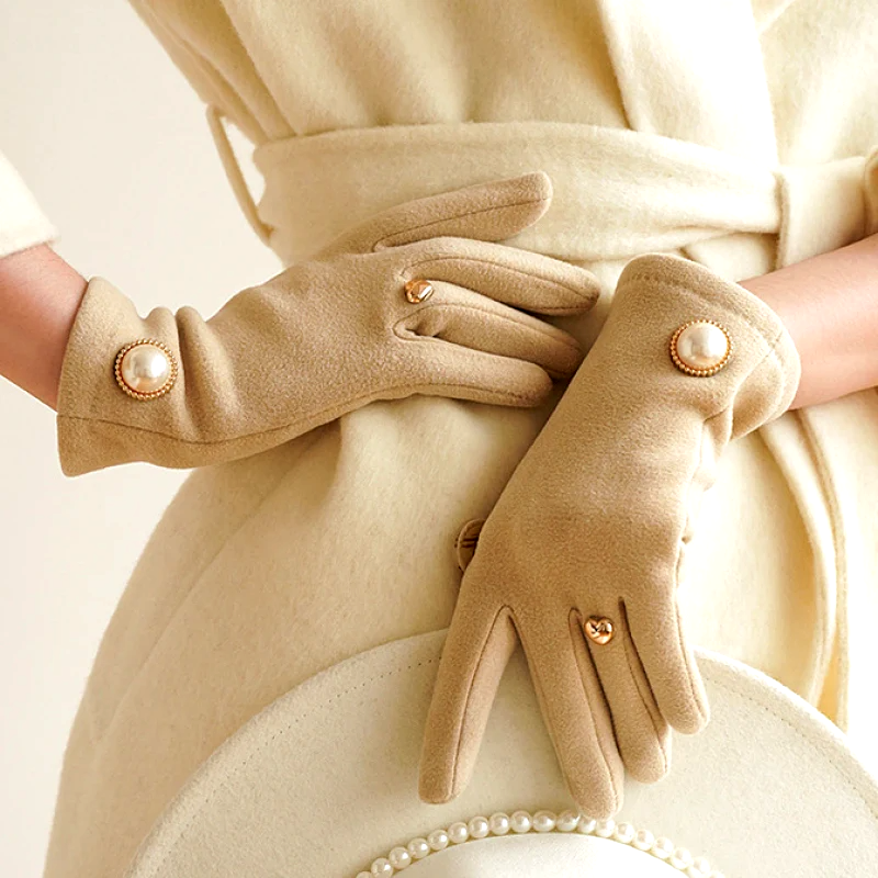 Amelia Fitted Gloves | Pearl Embellishment Wrist-Length Gloves
