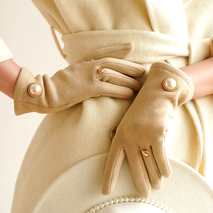 Amelia Fitted Gloves | Pearl Embellishment Wrist-Length Gloves