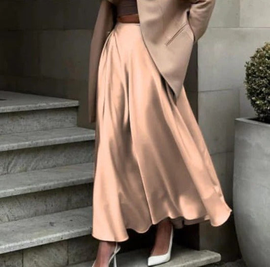 Women’s Maxi Skirt – High Waist – Flowy A-Line – Drapey Elegant Fit – Full Length