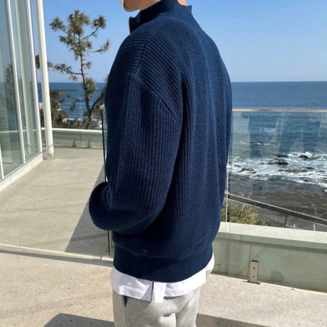 Men’s Half Zip Sweater – Wool Blend – Ribbed Knit – Relaxed Fit – Casual Layer