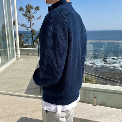 Men’s Half Zip Sweater – Wool Blend – Ribbed Knit – Relaxed Fit – Casual Layer