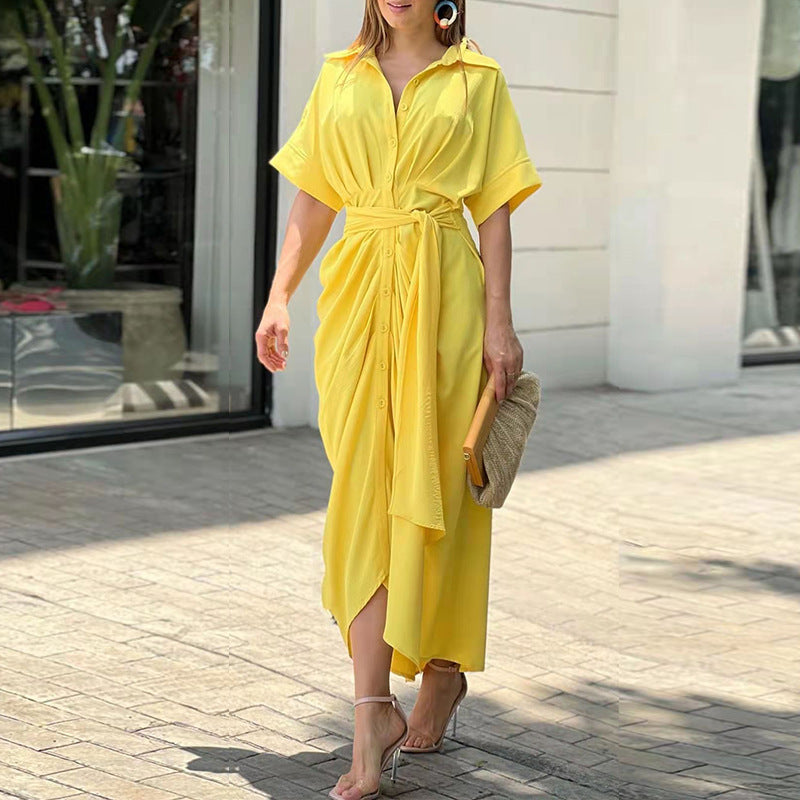 Women's Wrap Dress - Floral Print - V-Neck - Short Sleeve - Tie Waist Maxi