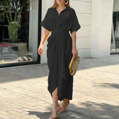 Women's Wrap Dress - Floral Print - V-Neck - Short Sleeve - Tie Waist Maxi