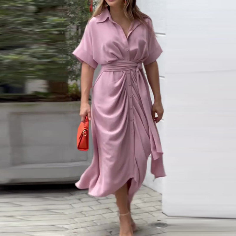 Women's Wrap Dress - Floral Print - V-Neck - Short Sleeve - Tie Waist Maxi