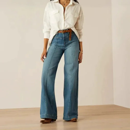 Women’s Wide-Leg Jeans – High Waist – Front Seam – Full Length – Relaxed Fit – Denim