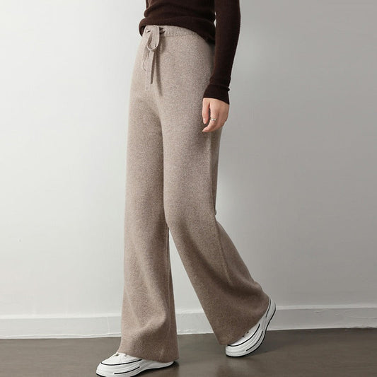 Women’s Knit Pants – Relaxed Fit – Ribbed Texture – Drawstring Waist – Wide Leg