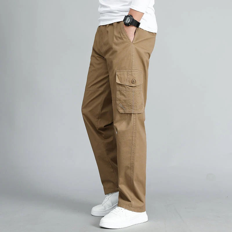 Men’s Cargo Pants – Relaxed Fit – Cotton Blend – Elastic Waist – Multiple Pockets