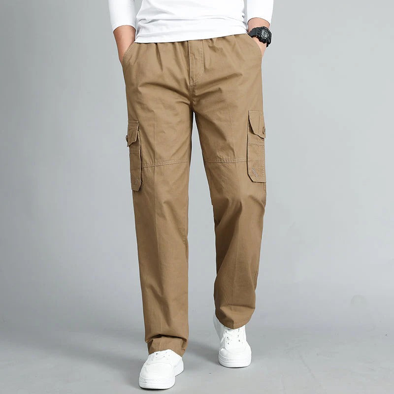 Men’s Cargo Pants – Relaxed Fit – Cotton Blend – Elastic Waist – Multiple Pockets