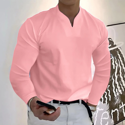 Men’s V-Neck Top – Soft Knit – Regular Fit – Long Sleeve Minimalist Style