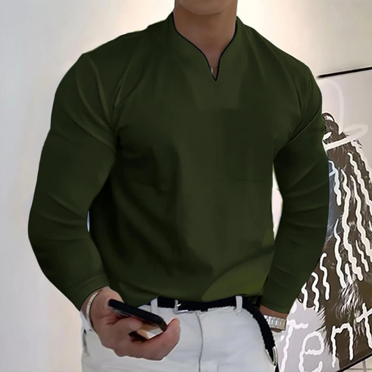 Men’s V-Neck Top – Soft Knit – Regular Fit – Long Sleeve Minimalist Style