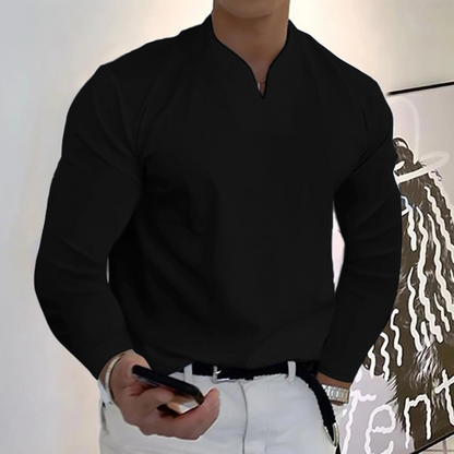 Men’s V-Neck Top – Soft Knit – Regular Fit – Long Sleeve Minimalist Style