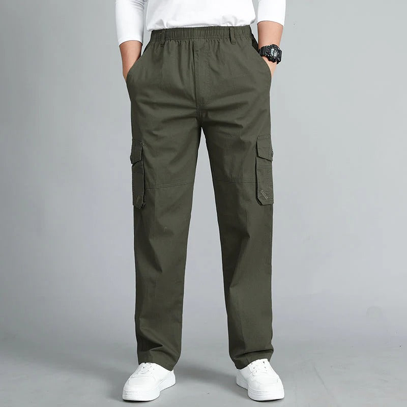Men’s Cargo Pants – Relaxed Fit – Cotton Blend – Elastic Waist – Multiple Pockets