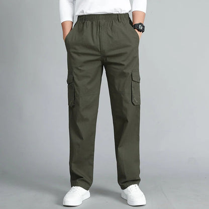 Men’s Cargo Pants – Relaxed Fit – Cotton Blend – Elastic Waist – Multiple Pockets