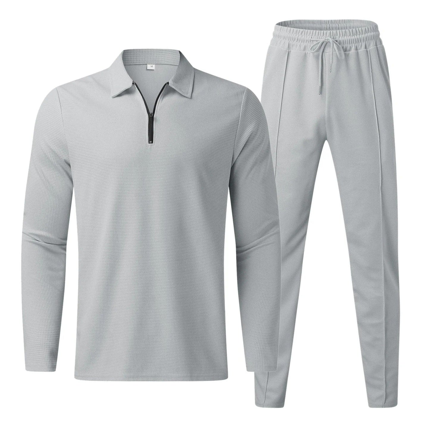 Men’s Sport Set – Slim Fit Knit – Quarter-Zip Polo Top – Tapered Ankle Pants