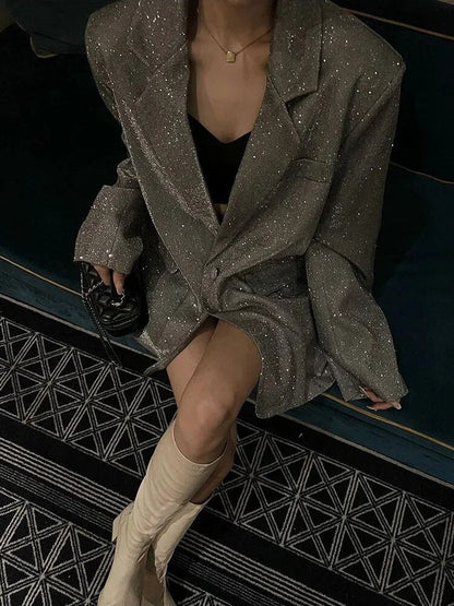 Women’s Blazer – Oversized Fit – Glitter Woven – Structured Shoulders