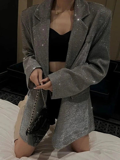 Women’s Blazer – Oversized Fit – Glitter Woven – Structured Shoulders