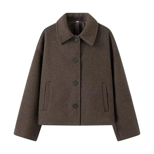 Women’s Transitional Jacket – Wool Blend – Boxy Fit – Button Front – Classic Collar