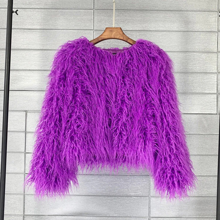 Women’s Short Jacket – Oversized Fit – Shaggy Faux Fur Texture – Casual Outerwear