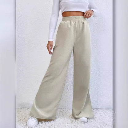 Women’s Wide-Leg Pants – High Waist – Corduroy – Split Hem – Side Pockets