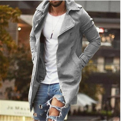 Men’s Mid-Length Coat – Slim Fit – Cotton Blend – Double-Breasted Notched Lapel