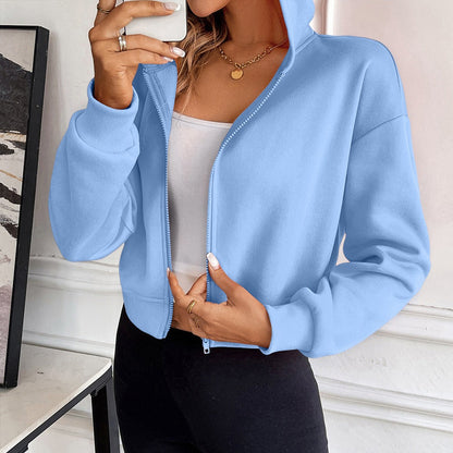 Women’s Cropped Hoodie – Cotton – Relaxed Fit – Zip Front – Long Sleeve – Casual Wear