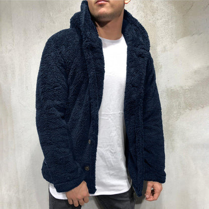 Men’s Hooded Jacket – Fleece Feel – Relaxed Fit – Button Front Casual Layer