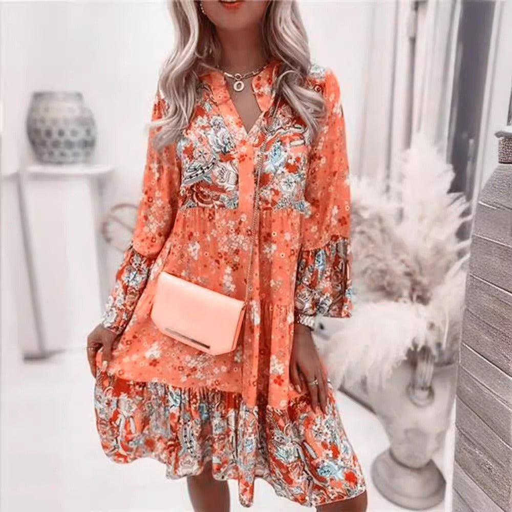 Women’s Mini Dress - V-Neck - Long Sleeves