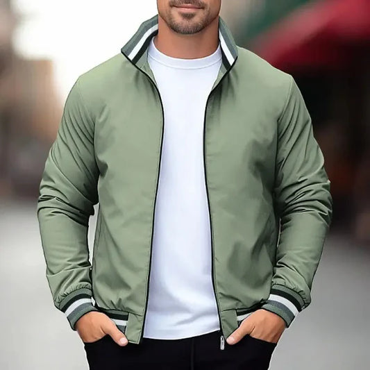 Men’s Jacket – Lightweight Regular Fit – Stand Collar – Ribbed Hem and Cuffs – Zip Front