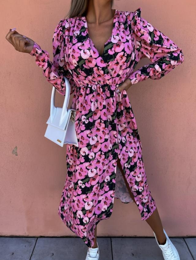 Women's Maxi Dress - Tailored Fit - High Neck - Puff Shoulder Detail