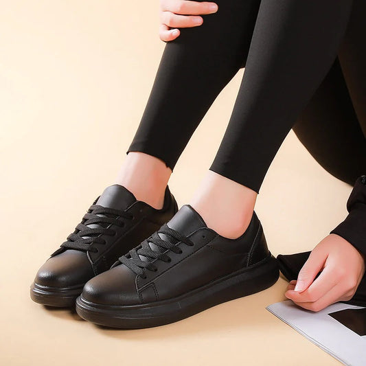 Women’s Sneakers - Ankle Low-Top -Synthetic Leather - Lace-Up - Platform Sole