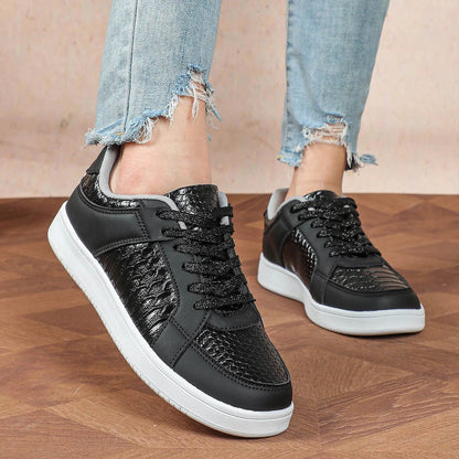 Women’s Low-Top Sneakers - Embossed Reptile Texture - Chunky Sole
