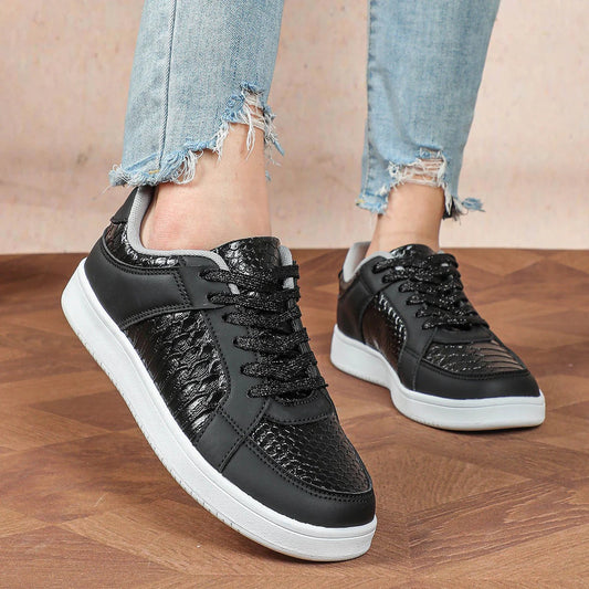Women’s Low-Top Sneakers - Embossed Reptile Texture - Chunky Sole