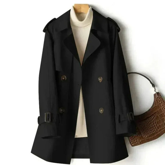 Women’s Trench Coat – Tailored Fit – Double-Breasted – Wide Lapels – Mid Length