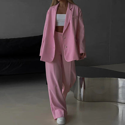 Women’s Blazer Set – Oversized Fit – Wide-Leg Pants – Notched Lapel – Tailored Style