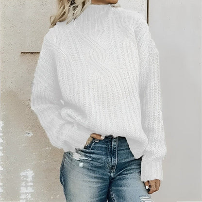 Women’s Sweater – Oversized Fit – Wool Blend – Cable Knit – High Neck – Drop Shoulder