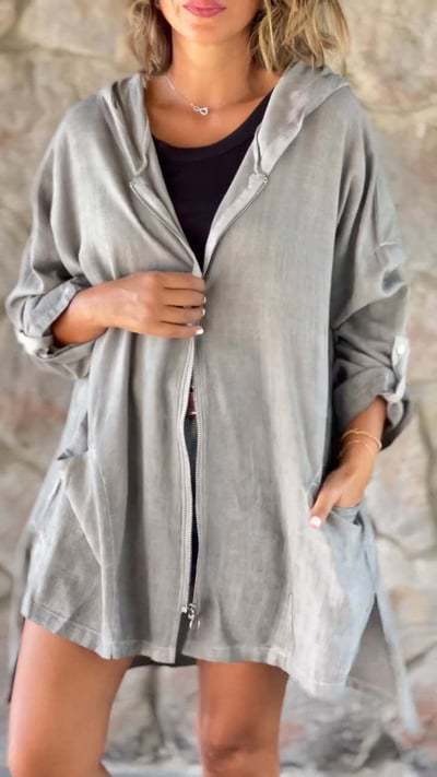 Women’s Lightweight Jacket – Relaxed Fit – Breathable Cotton – Hooded – Zip Closure