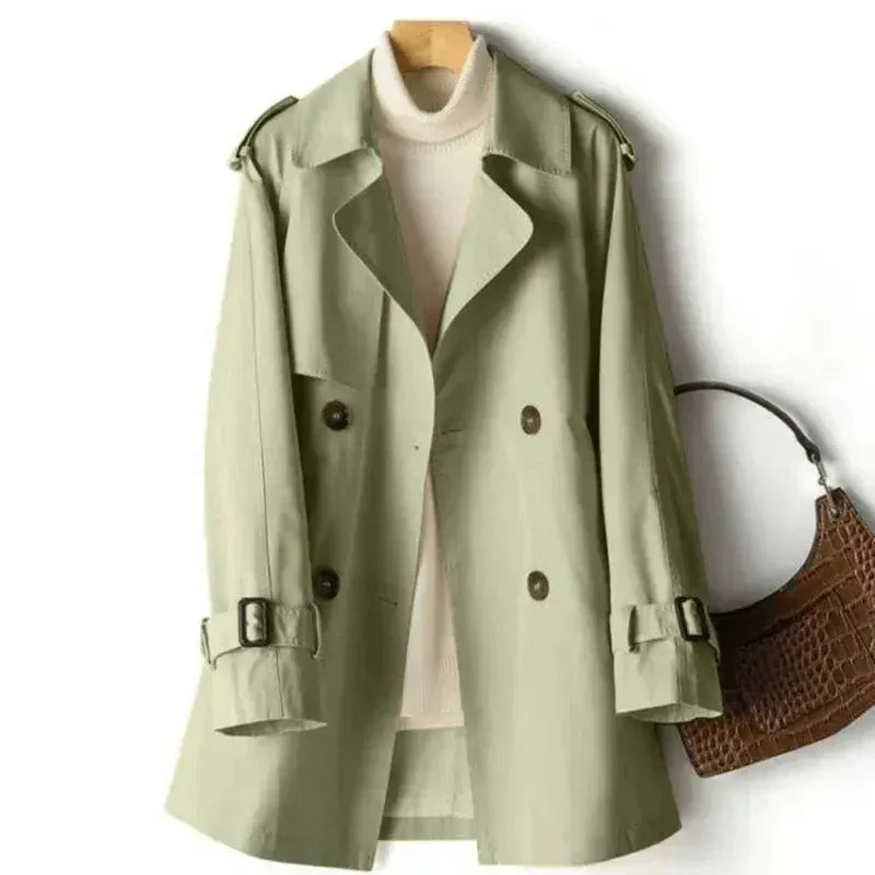Women’s Trench Coat – Tailored Fit – Double-Breasted – Wide Lapels – Mid Length