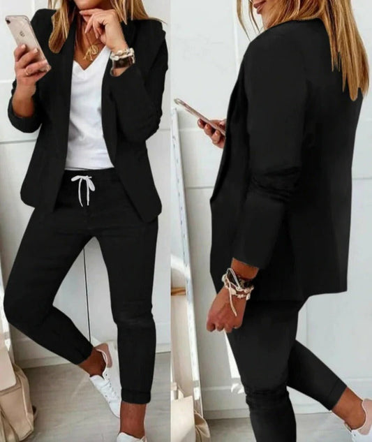 Women’s Suit Set – Tailored Blazer – Relaxed Tapered Pants – Drawstring Waist