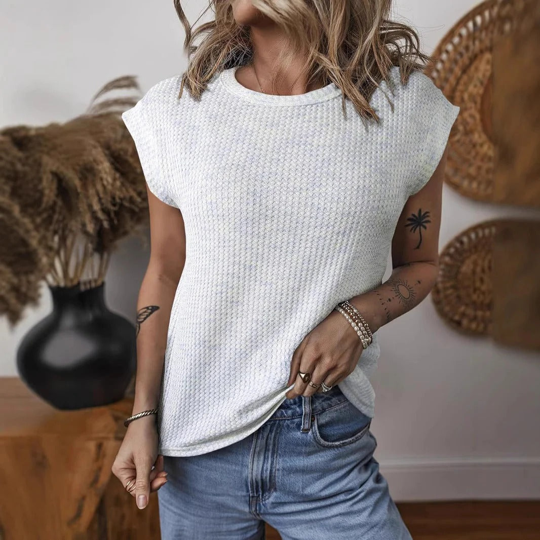 Women's Top - Textured Knit - Relaxed Fit - Round Neck - Space-Dyed Pattern