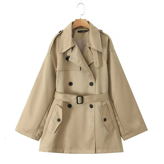 Women’s Trench Coat – Tailored Fit – Double-Breasted – Belted Waist – Utility Pockets