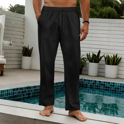 Men’s Pants - Full-Length - Relaxed Fit - Cotton - Elastic Waistband Drawstring - Pockets