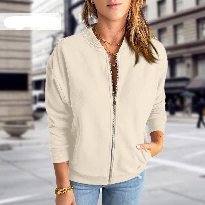 Women’s Jacket – Relaxed Fit – Zip Front – Ribbed Hem and Cuffs
