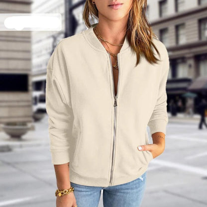 Women’s Jacket – Relaxed Fit – Zip Front – Ribbed Hem and Cuffs