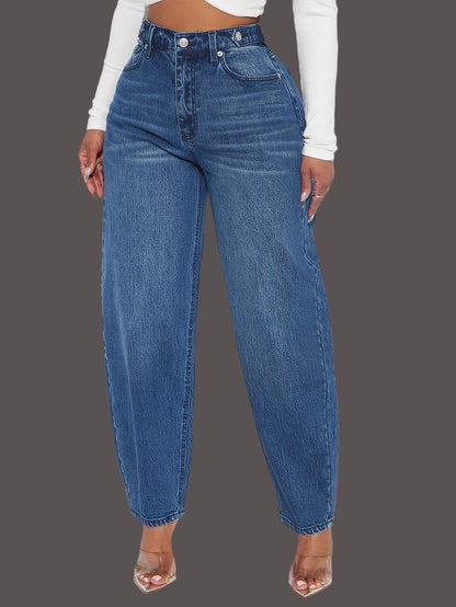 Women’s Jeans – High Waist – Relaxed Tapered Leg – Washed Denim