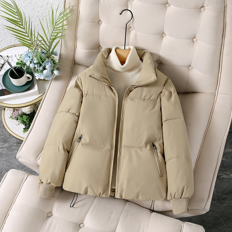 Women's Puffer Jacket - Cotton - Oversized Fit - Stand-Up Collar - Zip Closure